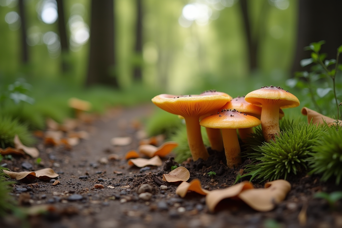 Plusieurs fausses chanterelles au bord d