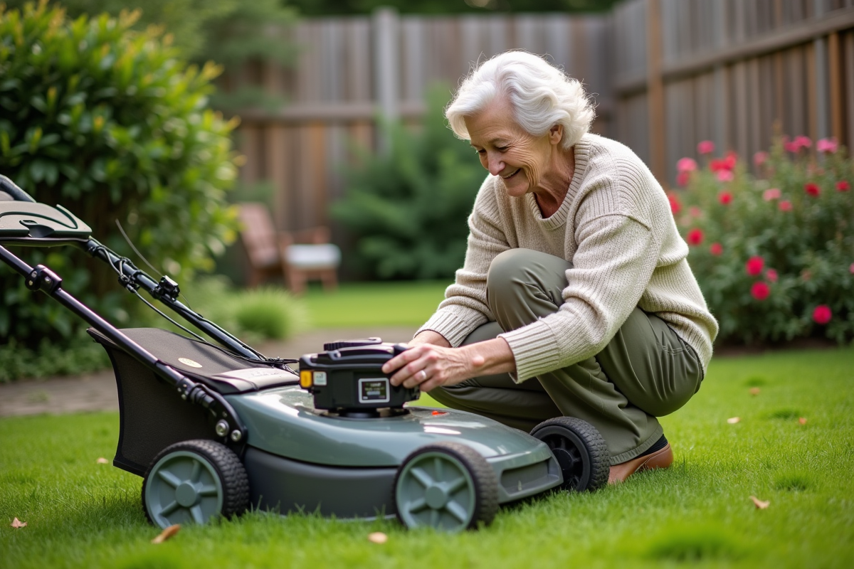 Femme âgée changeant la batterie d