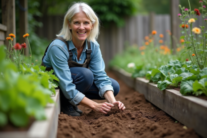 Femme en vêtements durables dans un jardin en pleine nature