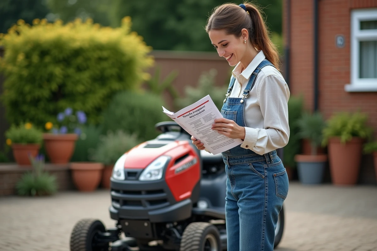 Femme souriante lisant un manuel de sécurité à côté d