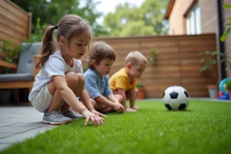Gazon synthétique adapté aux jardins familiaux et aux jeux d'enfants