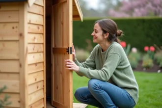 Cabanon en bois intégré dans un jardin verdoyant