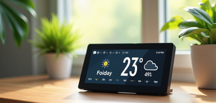Station météo moderne avec écran tactile lumineux